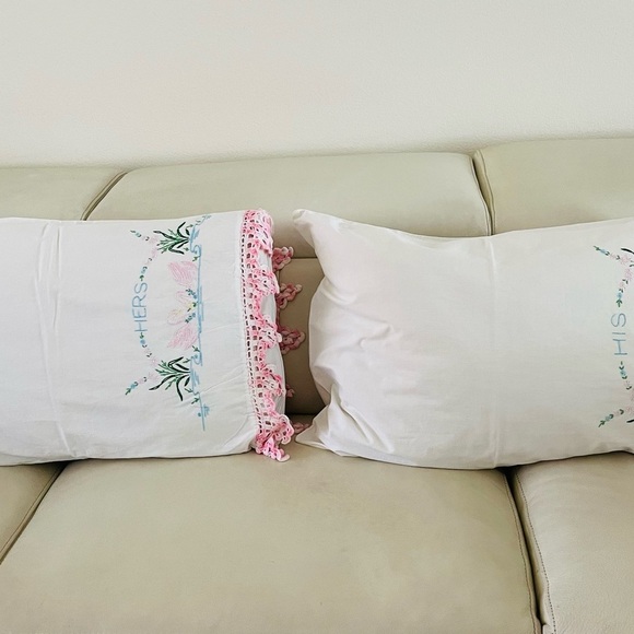 Embroidered White Pillow with Pink Accents 20/25 inches - Picture 4 of 10